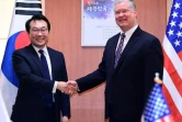 Stephen Biegun, l'émissaire des Etats-Unis pour la Corée du Nord et son homologue nord-coréen Kim Hyok Chol, le 9 février 2019 à Séoul 