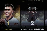 Le résultat du Ballon d'or 2024 avec Rodri premier et Vinicius Junior deuxième, lors de la cérémonie à Paris, le 28 octobre 2024