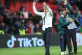 La joie du sélectionneur italien Roberto Mancini, après la victoire aux tirs au but de son équipe face à l'Espagne (1-1, 4-2 t.a.b.) en demi-finale de l'Euro 2020, le 6 juillet 2021 au stade de Wembley à Londres