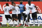 La joie des Rennais après avoir égalisé (1-1) face à Brest, lors de la 2e journée de L1, le 15 août 2021 au Stade Françis Le Blé