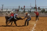 La "Wild Drag Race" au Texas Tradition Rodeo, organisée par por l'Association de rodeo gay du Texas (TGRA) le 16 avril 2023