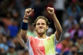 Lucas Pouille célèbre sa victoire sur Rafael Nadal, le 4 septembre 2016 à New York