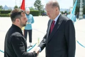 Le président turc Recep Tayyip Erdogan (d) accueille son homologue ukrainien Volodymyr Zelensky à Ankara, le 15 mai 2025