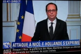 Capture d'écran de BFM TV de François Holllande lors de son allocution télévisée prononcée en pleine nuit depuis l'Elysée le 15 juillet 2016 à Paris