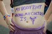 Une personne affiche un message sur son ventre lors d'une manfestation pour les droits des personnes trans, à Washington, le 9 juin 2017