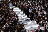 Funérailles des victimes d'une frappe imputée au Hezbollah libanais sur le plateau syrien du Golan annexé, dans la ville druze de Majdal Shams le 28 juillet 2024