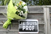 Près de l'établissement scolaire où enseignait Samuel Paty, à Conflans-Sainte-Honorine (près de Paris), trois ans après son assassinat et trois jours après l'assassinat du professeur Dominique Bernard, à Arras, pour la journée d'hommage aux enseignants le 16 octobre 2023