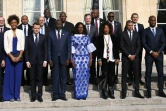 Emmanuel Macron, George Weah son épouse Clar avec Kylian Mbappé à l'Elysée 21 février 2018 