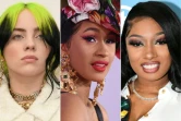 Combinaison de photos avec de gauche à droite les chanteuses américaines Billie Eilish, Cardi B, et Megan Thee Stallion