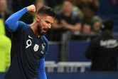 L'attaquant des Bleus Olivier Giroud exulte après avoir inscrit un but contre la Turquie en qualif de l'Euro-2020, le 14 octobre 2019 au Stade de France