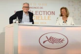Le délégué général du festival de Cannes Thierry Frémaux et sa présidente Iris Knobloch s'expriment lors d'une conférence de presse le 11 avril 2024 à Paris