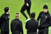 De g à d Angel Di Maria, Marco Verratti, Zlatan Ibrahimovic et Ezequiel Lavezzi, à l'entraînement au stade Santiago Bernabeu, le 2 novembre 2015 