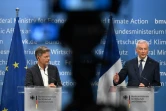Le ministre allemande de l'Economie Robert Habeck et son homologue français Bruno Le Maire s'expriment lors d'une conférence de presse commune à  Berlin le 13 septembre 2023
