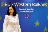 La présidente du Kosovo Vjosa Osmani-Sadriu arrive au sommet UE/Balkans occidentaux à Bruxelles, le 23 juin 2022