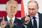 Un montage réalisé le 7 juin 2021 montre le président américain Joe Biden, photographié le 17 juin 2020 à Darby en Pennsylvanie, et son homologue russe Vladimir Poutine près de Moscou le 31 juillet 2018