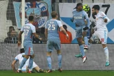 Le défenseur de l'OM Adil Rami inscrit un but lors de la réception de  Monaco le 28janvier 2018