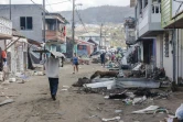 Une rue de Roseau couverte de débris, quatre jours après le passage du cyclone Maria, le 22 septembre 2017 à la Dominique