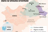 Carte de la Ghouta orientale et de l'enclave rebelle, dont un quart a été repris par le régime syrien.
