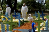 Des employés des services funéraires au travail dans le cimetière de Nossa Senhora Aparecida, à Manaus au Brésil le 22 janvier 2021