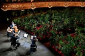 El cuarteto Uceli actúa para un público formado por plantas durante un concierto creado por el artista español Eugenio Ampudia, el 22 de junio de 2020 en el Gran Teatro Liceu de Barcelona
