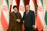 Le président tadjik Emomali Rakhmon (d) et son homologue iranien Ebrahim Raïssi, le 8 novembre 2023 à Douchanbé, au Tadjikistan