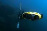 Le plongeur français Guillame Nery utilise le drone sous-marin "iBubble", à Nice, le 21 décembre 2017