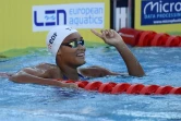 Analia Pigrée savoure sa victoire en finale du 50 m dos des Championnats d'Europe, le 14 août 2022 à Rome 