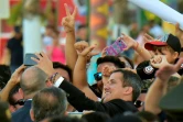 L'opposant vénézuélien Juan Guaido avec des partisans, le 2 mars 2019 à Salinas, en Equateur 