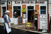 Restaurant de Sail-sous-Couzan, village natal d'Aimé Jacquet, décoré pour le 20e anniversaire de la victoire de l'équipe de France en Coupe du monde, le 10 mai 2018