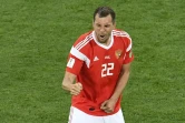 L'attaquant russe Artem Dzyuba exulte après son but face à l'Egypte au Mondial, le 20 juin 2018 à Saint-Pétersbourg