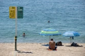 Un panneau indique les espaces réservés aux adultes et aux familles sur la plage de Lloret de Mar, le 22 juin 2020 en Espagne