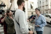 Brigitte Gothière, porte parole de L214, s'exprime devant le tribunal à Pau, le 17 septembre 2018