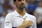 Le Serbe Novak Djokovic, absent à l'US Open cette année en raison de sa décision de ne pas se faire vacciner contre le Covid, lors de la finale de l'US Open le 13 septembre 2021. 
