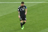 La déception de star de l'Argentine Lionel Messi après avoir raté un penalty contre l'Islande lors du Mondial, le 16 juin 2018 à Moscou