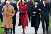 (ARCHIVES) De G à D, le prince Charles, le prince William et son épouse Kate, Meghan et le prince Harry, arrivent pour assister à la messe de Noël à Sandringham le 25 décembre 2018