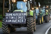 Des agriculteurs manifestent au volant de leurs tracteurs pour réclamer une meilleure rémunération de leur travail, à Quimper (Finistère) le 25 février 2022 