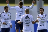 Les Argentins Angel Di Maria, Federico Fazio, Javier Mascherano et la star Lionel Messi, à l'entraînement à Bronnitsy, le 11 juin 2018