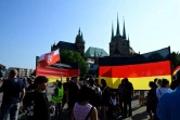Evénement de campagne du parti d'extrême droite AfD devant la cathédrale d'Erfurt, en Thuringe, dans l'est de l'Allemagne, le 31 août 2024