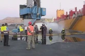 Capture d'image de la télévision d'Etat al-Mamlaka du site où la chute d'un conteneur a entraîné une dispersion de chlore au port d'Aqaba, le 27 juin 2022 en Jordanie