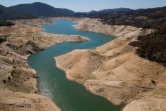 Signe de la sécheresse qui sévit en Californie, le niveau du lac d'Oroville, dans le comté de Butte, est moitié moins élevé que la normale pour cette période de l'année, le 25 mai 2021
