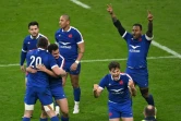 La joie des joueurs du XV de France, après leur victoire 32-30 face au pays de Galles, lors du Tournoi des Six nations, le 20 mars 2021 au Stade de France à Saint-Denis