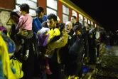 Des migrants s'apprêtent à monter dans un train près de Gevgelija le 16 octobre 2015 à la frontière entre la Grèce et la Macédoine