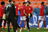 L'attaquant star de l'Egypte Mohamed Salah lors d'un entraînement collectif à  Ekaterinbourg, le 14 juin 2018, à la veille d'affronter l'Uruguay 