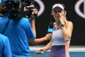 La Danoise Caroline Wozniacki en pleurs annonce la fin de sa carrière après sa défaite au 3e tour de l'Open d'Australie, le 24 janvier 2020 à Melbourne 