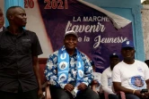 Le président centrafricain Faustin Archange Touadéra (c) lors d'un meeting de campagne, le 12 décembre 2020 à Bangui
