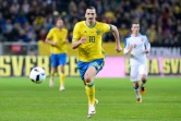 Le capitaine de la Suède Zlatan Ibrahimovic contre la République tchèque en amical, le 29 mars 2016 à Solna