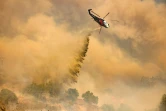 Un hélicoptère de lutte contre les incendies effectue un largage d'eau au-dessus du "Mountain Fire" à Camarillo, en Californie, le 6 novembre 2024