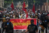 Photo diffusée le 26 mars 2021 par une source anonyme via Facebook montrant une manifestation contre le coup d'Etat militaire à Mandalay, en Birmanie