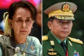 L'ex-dirigeante birmane Aung San Suu Kyi à Bangkok le 4 novembre 2019 et le chef de la junte Min Aung Hlaing à Rangoun le 19 juillet 2018