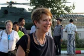 L'émissaire de l'ONU pour la Birmanie, Christine Schraner Burgener, à l'aéroport de Sittwe en octobre 2018, lors d'un voyage en Birmanie